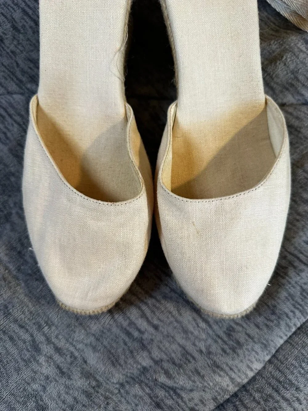 Soludos Marseille Wedge Espadrilles La Concha Ivory Linen Canvas Size 11 EUC